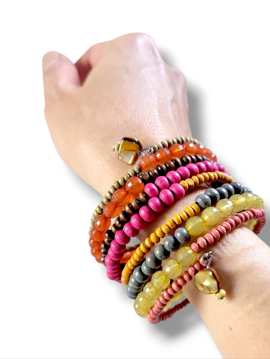 Jewelry - Colorful Boho Multi-Strand Beaded Wire Wrap Bracelet